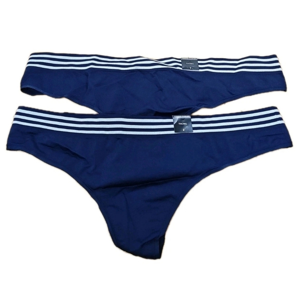 2 Torrid Thong Panty Navy Blue White Striped Band Underwear Woman Plus 2X Nwt